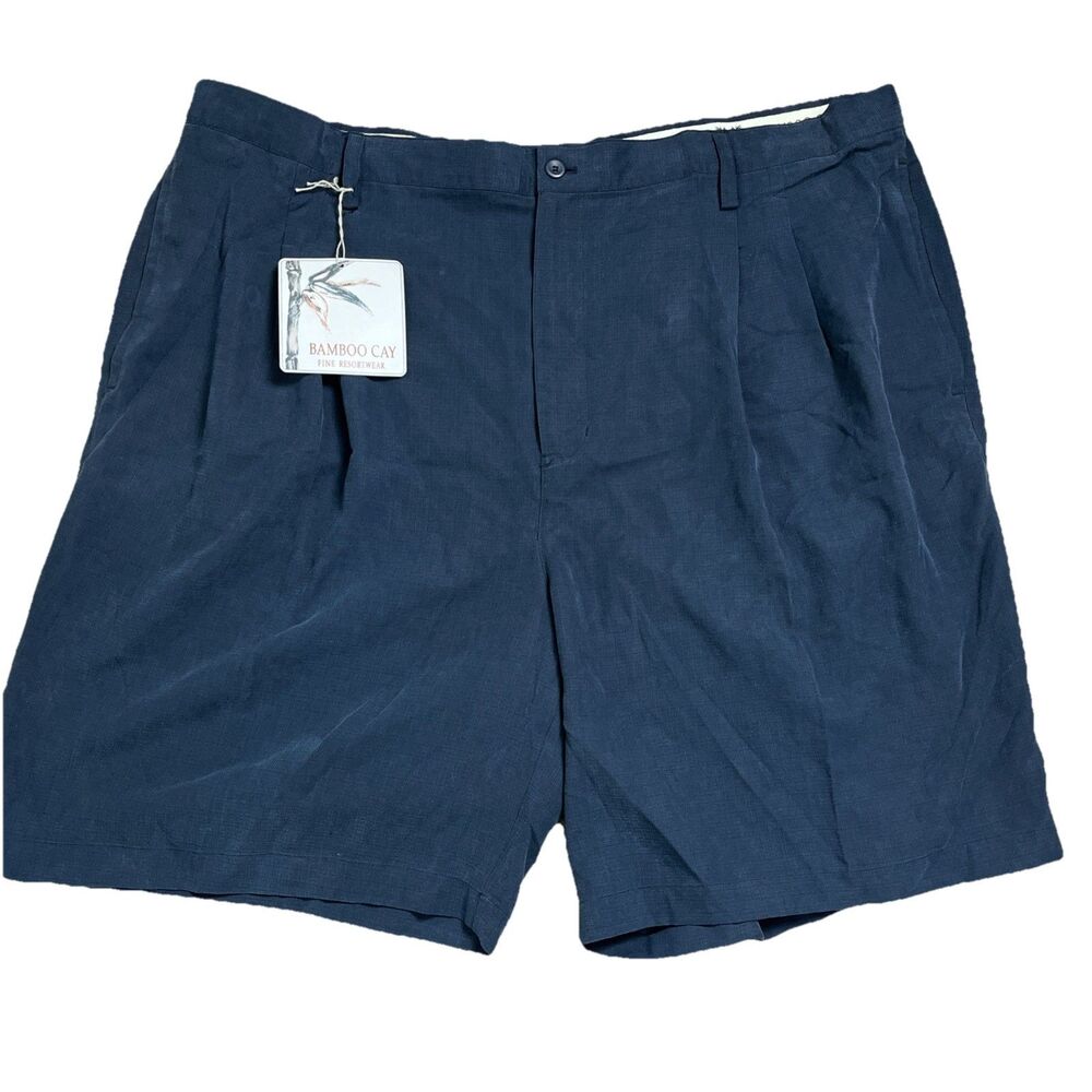 NWT Bamboo Cay‎ Men's Black Pleated Fine Resort Shorts 44 Polynosic Blend Korea